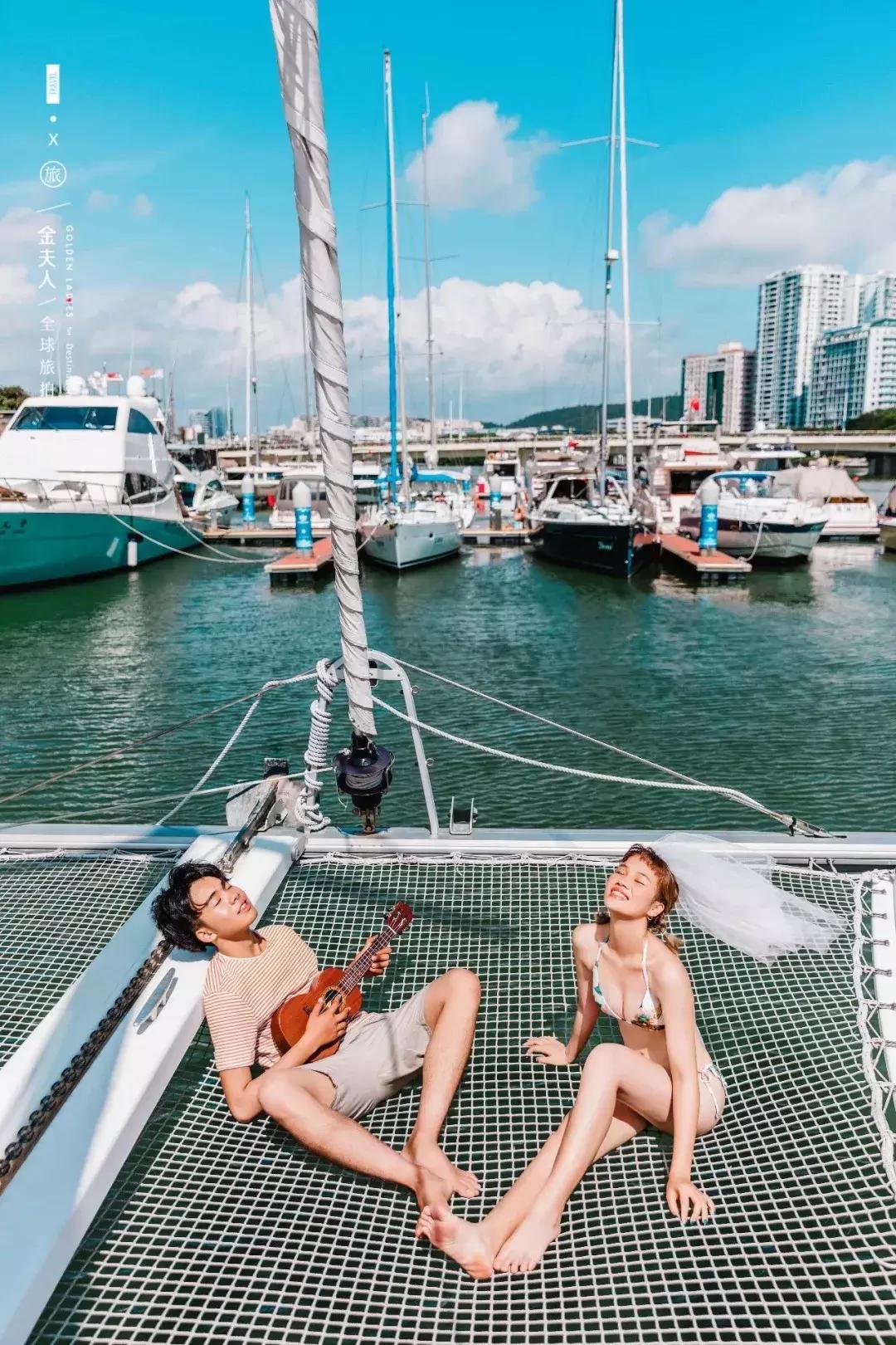 三亚蓝骑士游艇旅拍,三亚闺蜜游艇旅拍