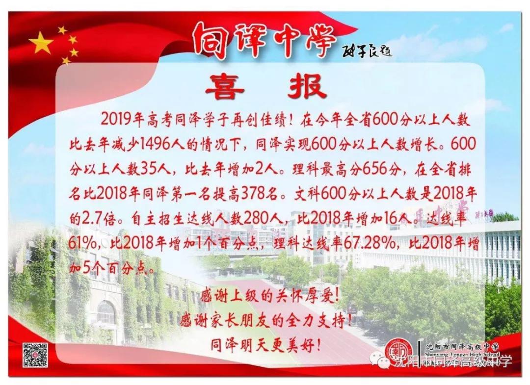 2019年沈阳市高中600分以上人数及各校高考喜报汇总(转)