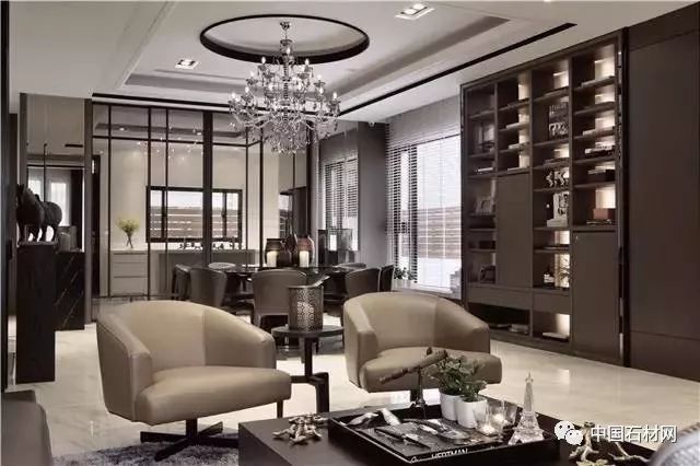 现代简约全屋大理石别墅效果图,轻奢风装修大理石别墅图片