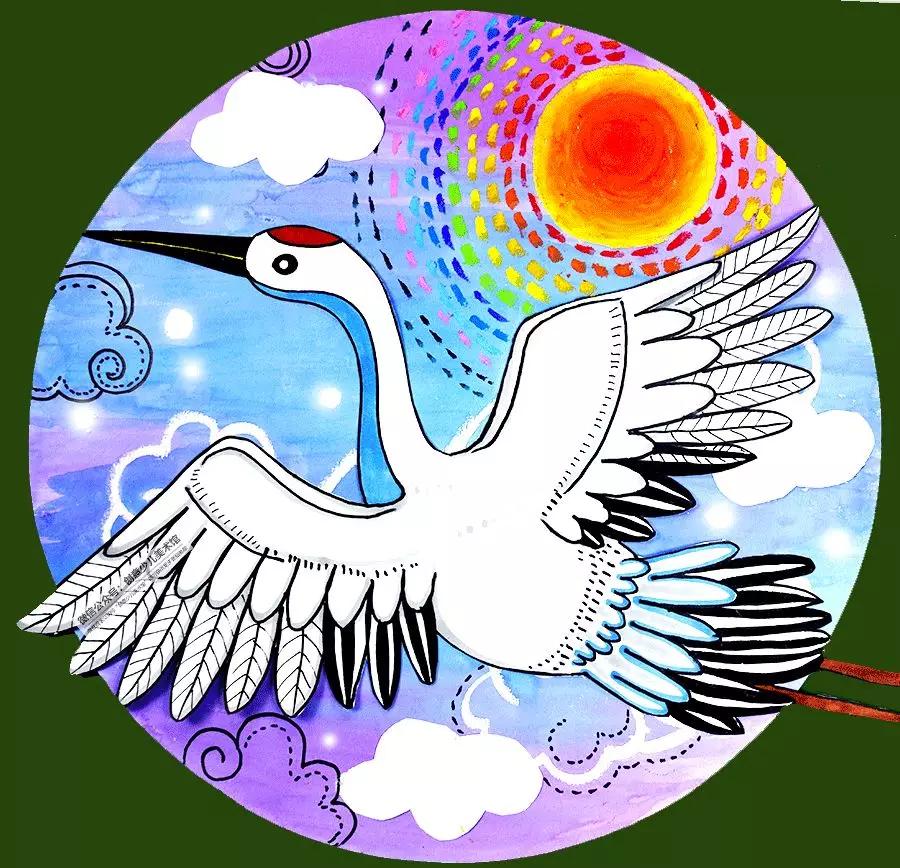 鹤的画法儿童画,飞翔的鹤儿童画