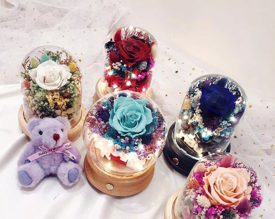 新款永生花玻璃罩,玻璃罩永生花手工diy制作