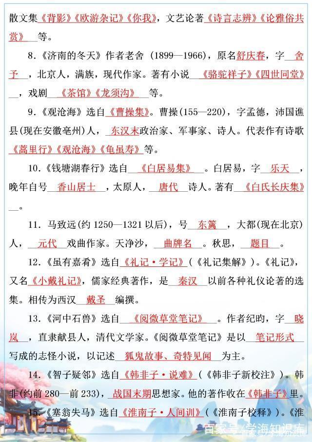 初中三年语文所有文学常识,初中生语文文学常识积累