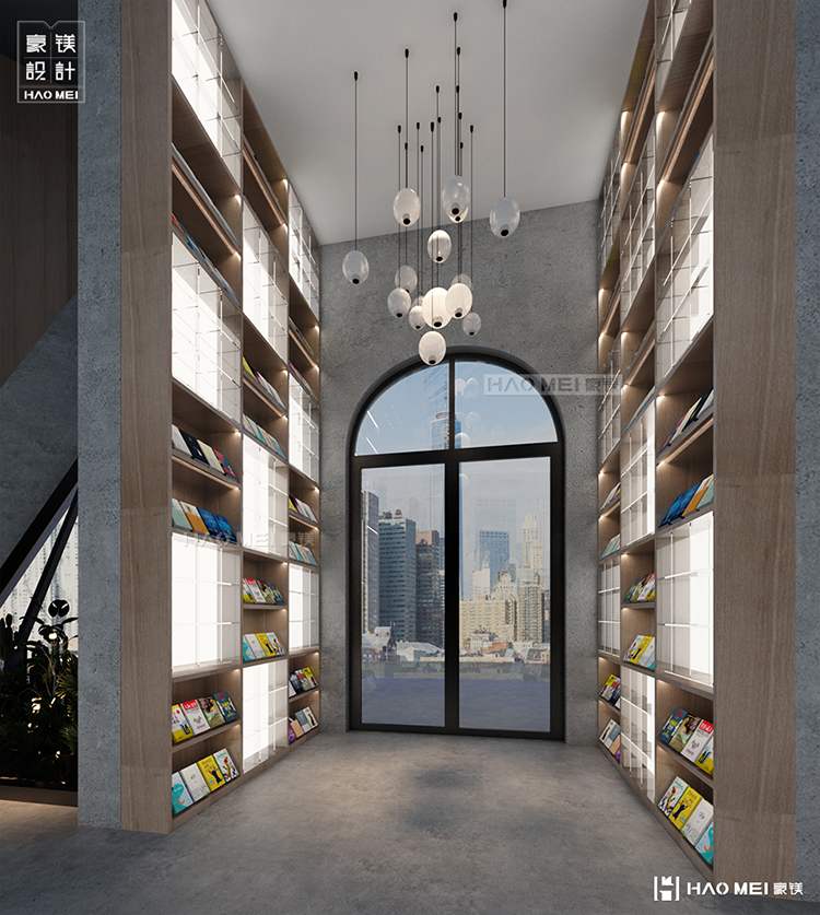 设计现代风格书店,工业风书店装修