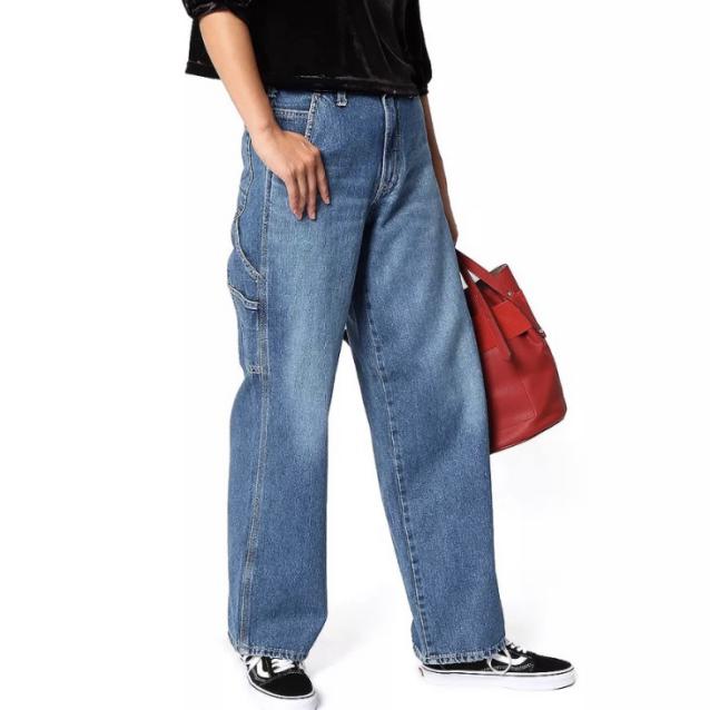 夏季高腰阔腿牛仔裤穿搭女,高腰牛仔裤女阔腿梨形身材
