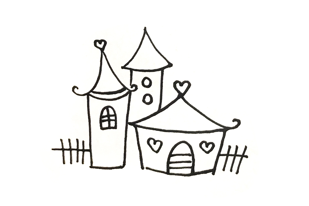 儿童画卡通城堡简笔画,简笔画城堡公主在城堡里面坐着