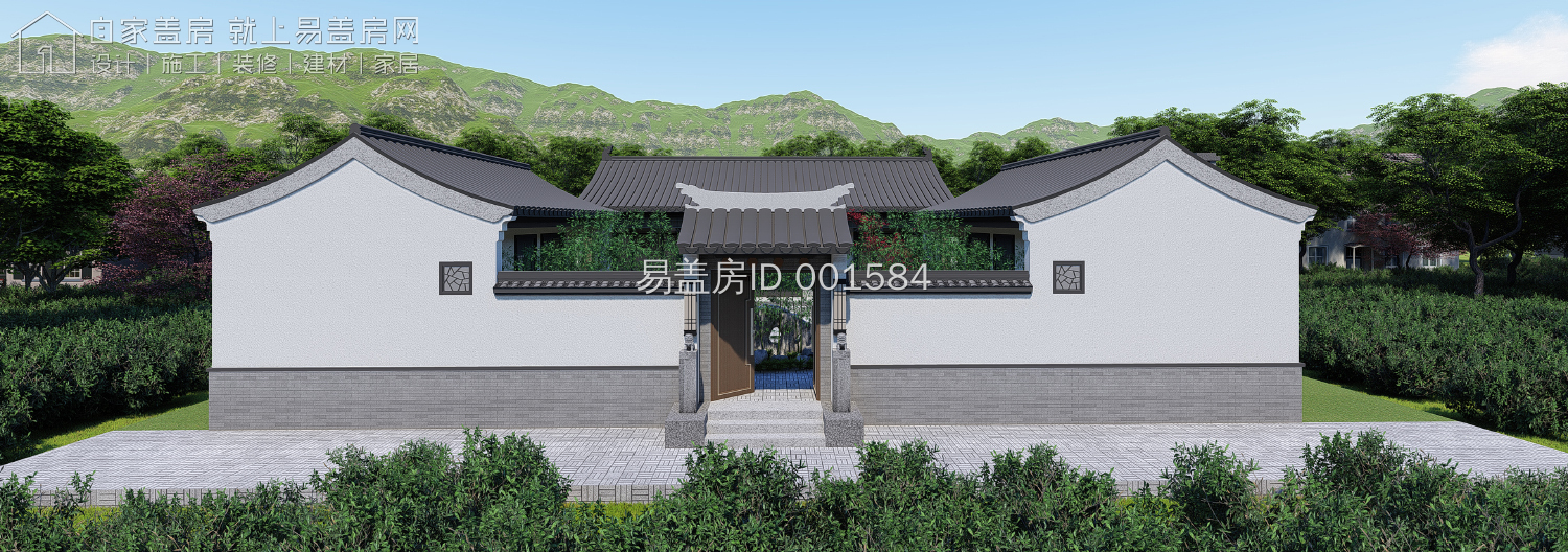 农村现代5套单层三合院,15米宽20米长中式合院图纸