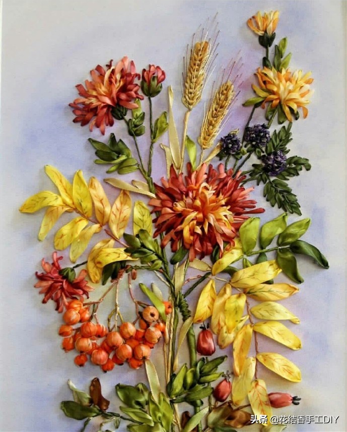 丝带绣手工刺绣,刺绣针法全针绣