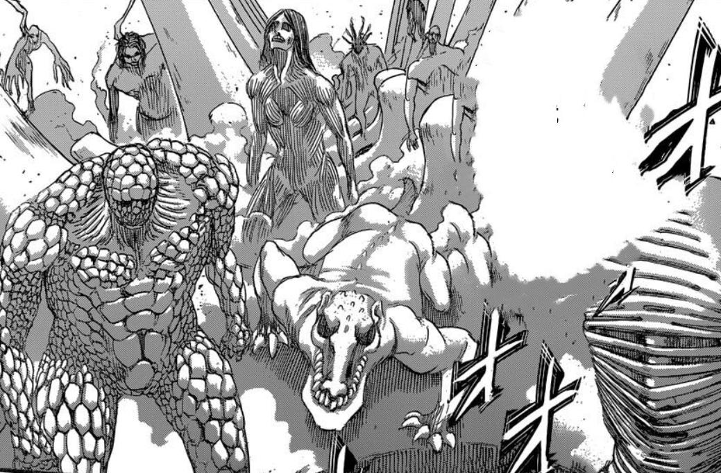 进击的巨人135话，历代九大巨人登场，三笠开启战神模式