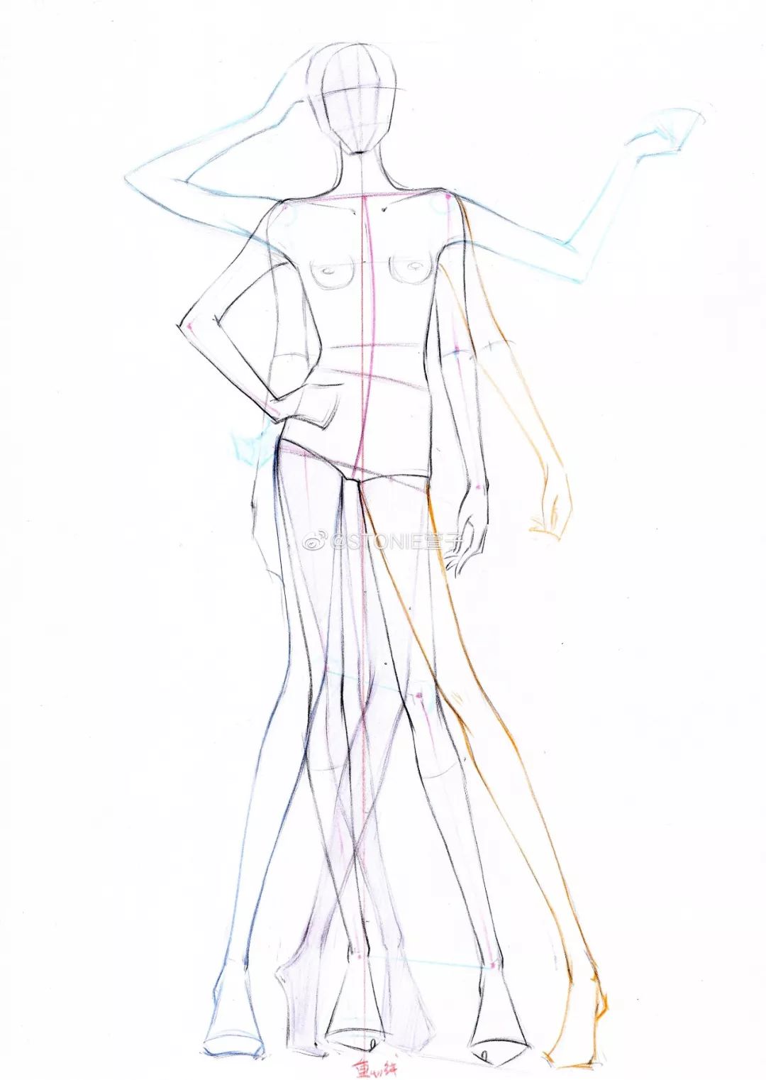 手绘服装画身体,手绘人物服装画法