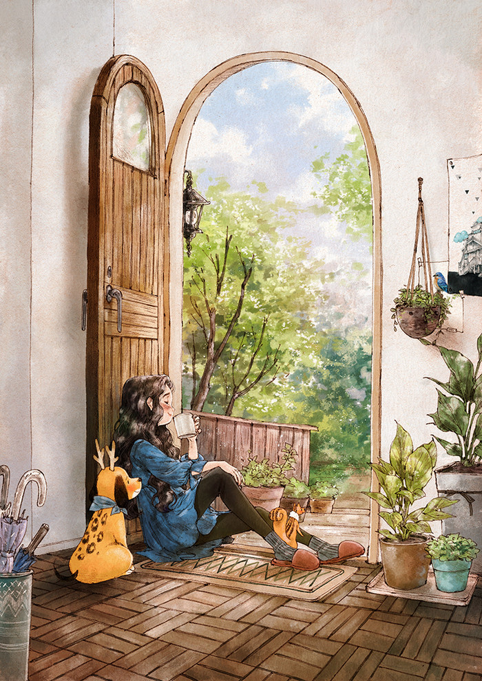 韩国插画师森林女孩日记图文,水彩插画森林女孩日记