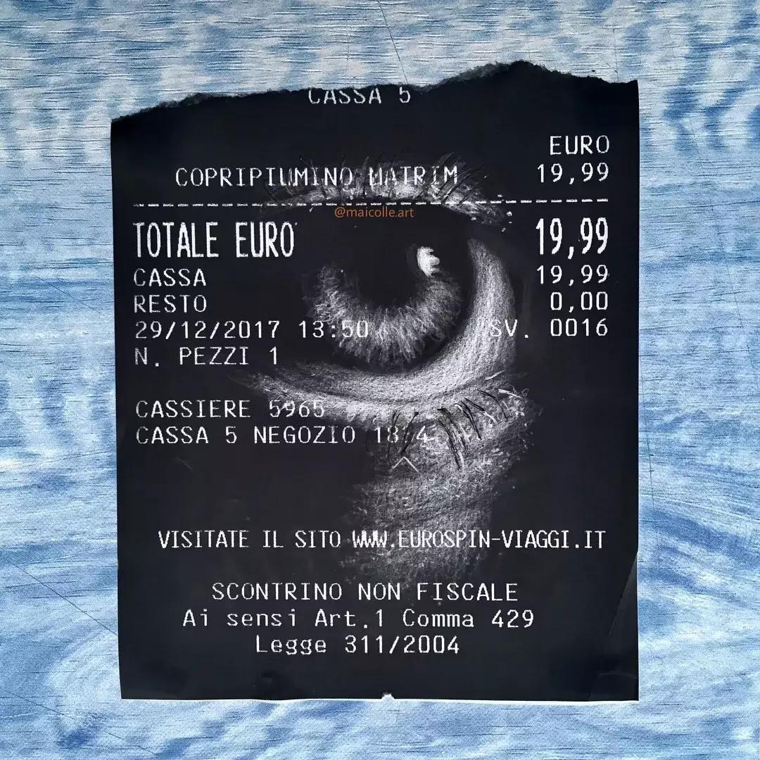 学渣购物小票画画,97年画画天才