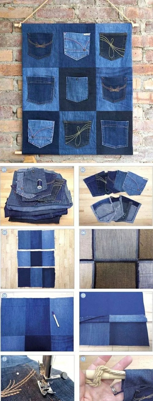 不穿的牛仔裤改衣柜收纳袋,不要的牛仔裤怎么改造成收纳袋