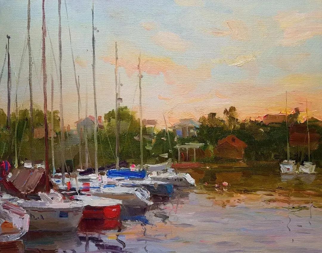 氛围感风景油画作品简单初学者,简单的小清新系油画