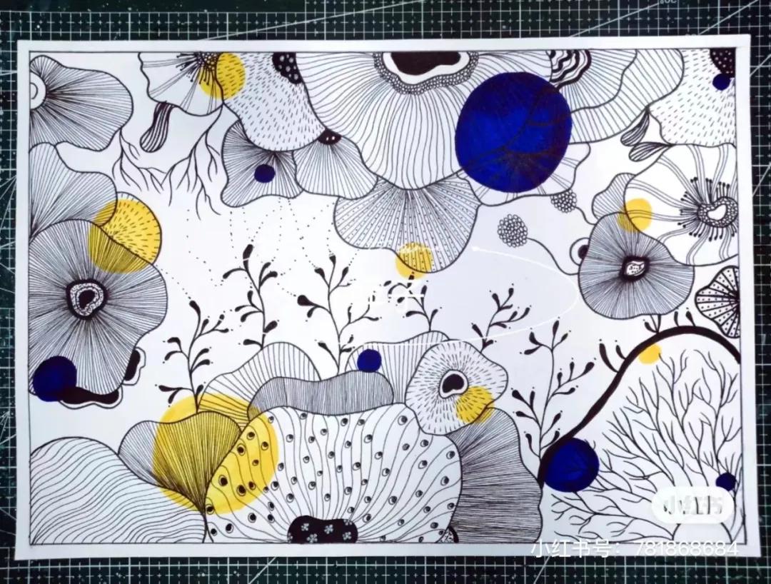 花卉简单线描创意画,花草线描画装饰