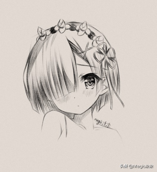 动漫手绘蕾姆,马克笔动漫手绘蕾姆