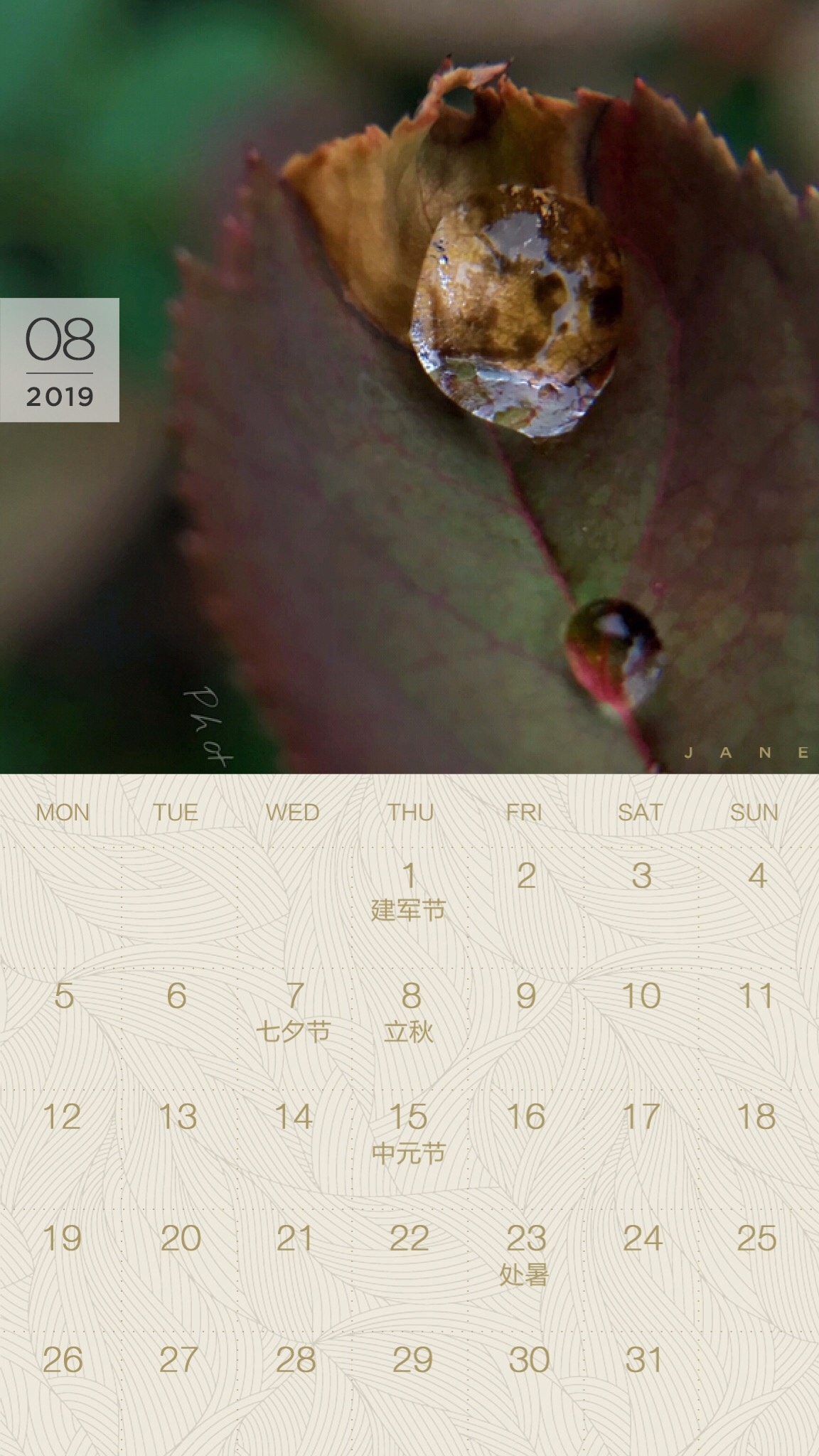 2017年8月日历壁纸,1-12月手机日历壁纸