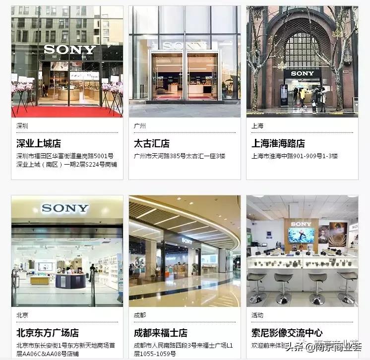 中国第7家索尼直营店,索尼直营店分布