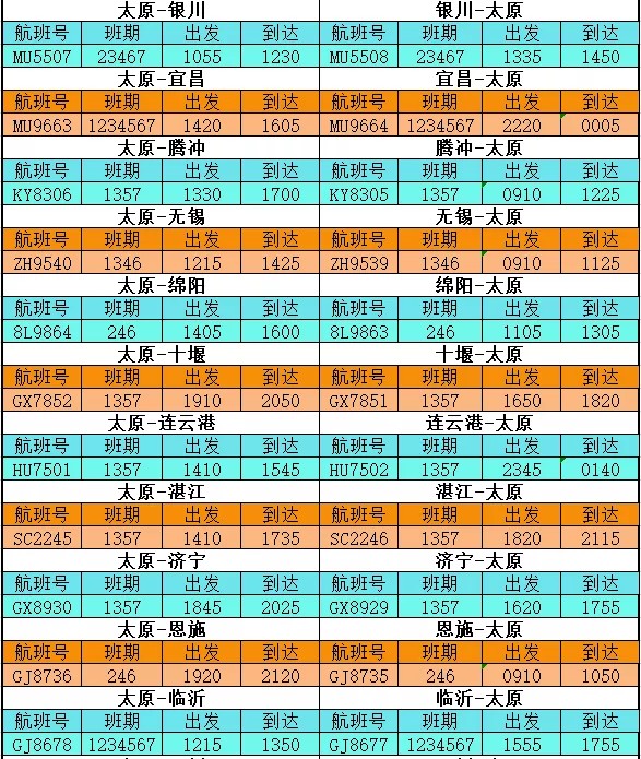 太原武宿机场到港航班信息,太原武宿机场国际航线时刻表