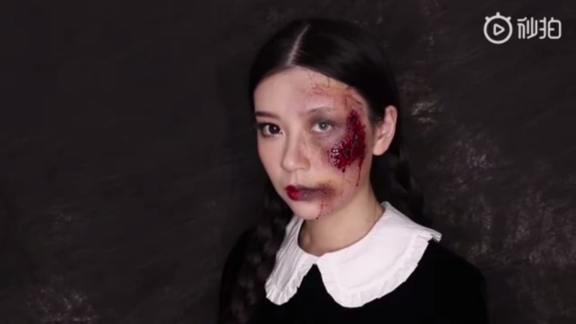 美妆教程万圣节小恶魔妆容,美妆博主万圣节妆容眼影推荐