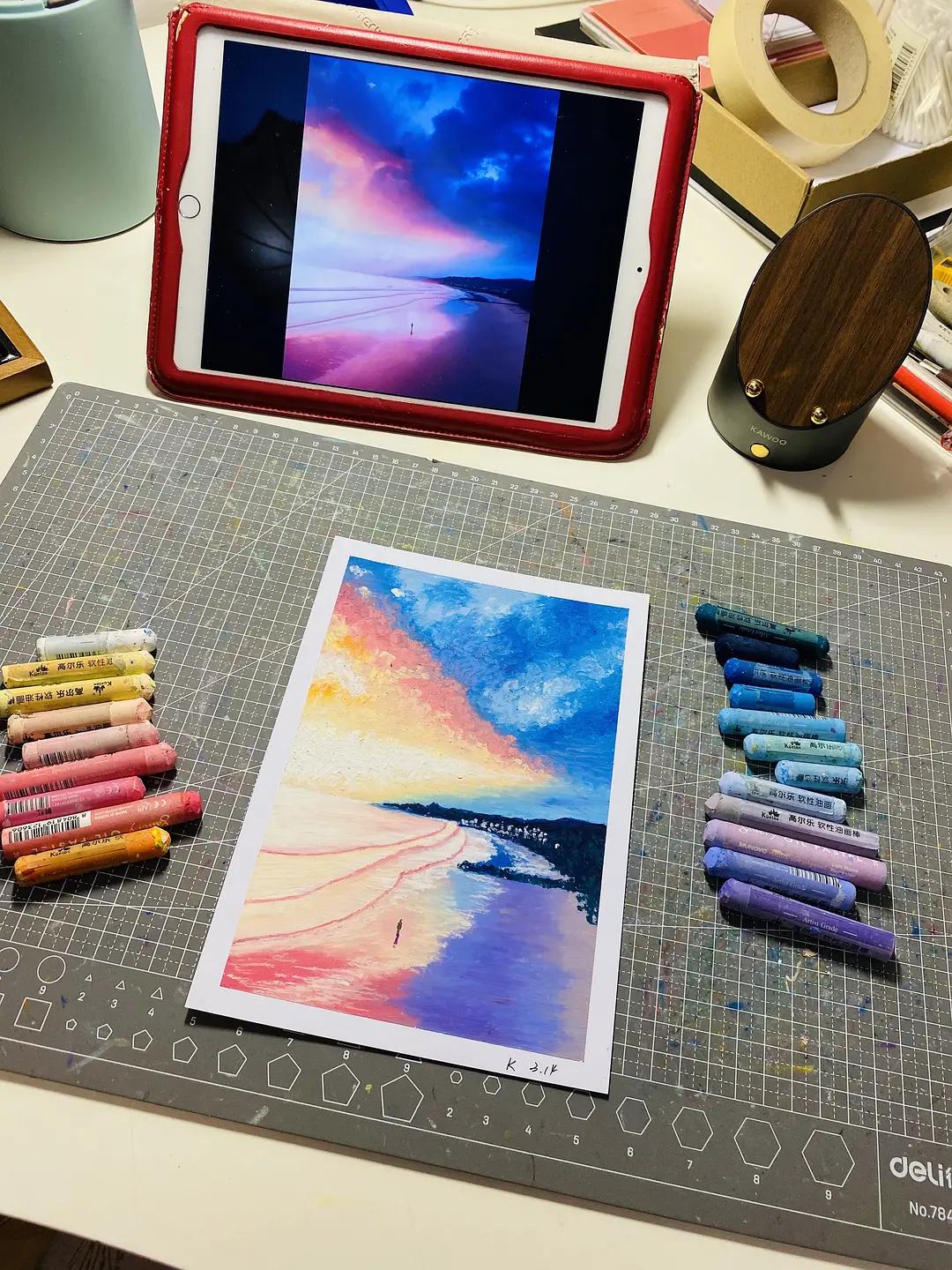 彩研经典油画棒新手教程,油画棒教程简单新手风景