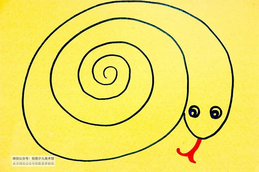 小朋友画线描画小花蛇,儿童画创意蛇