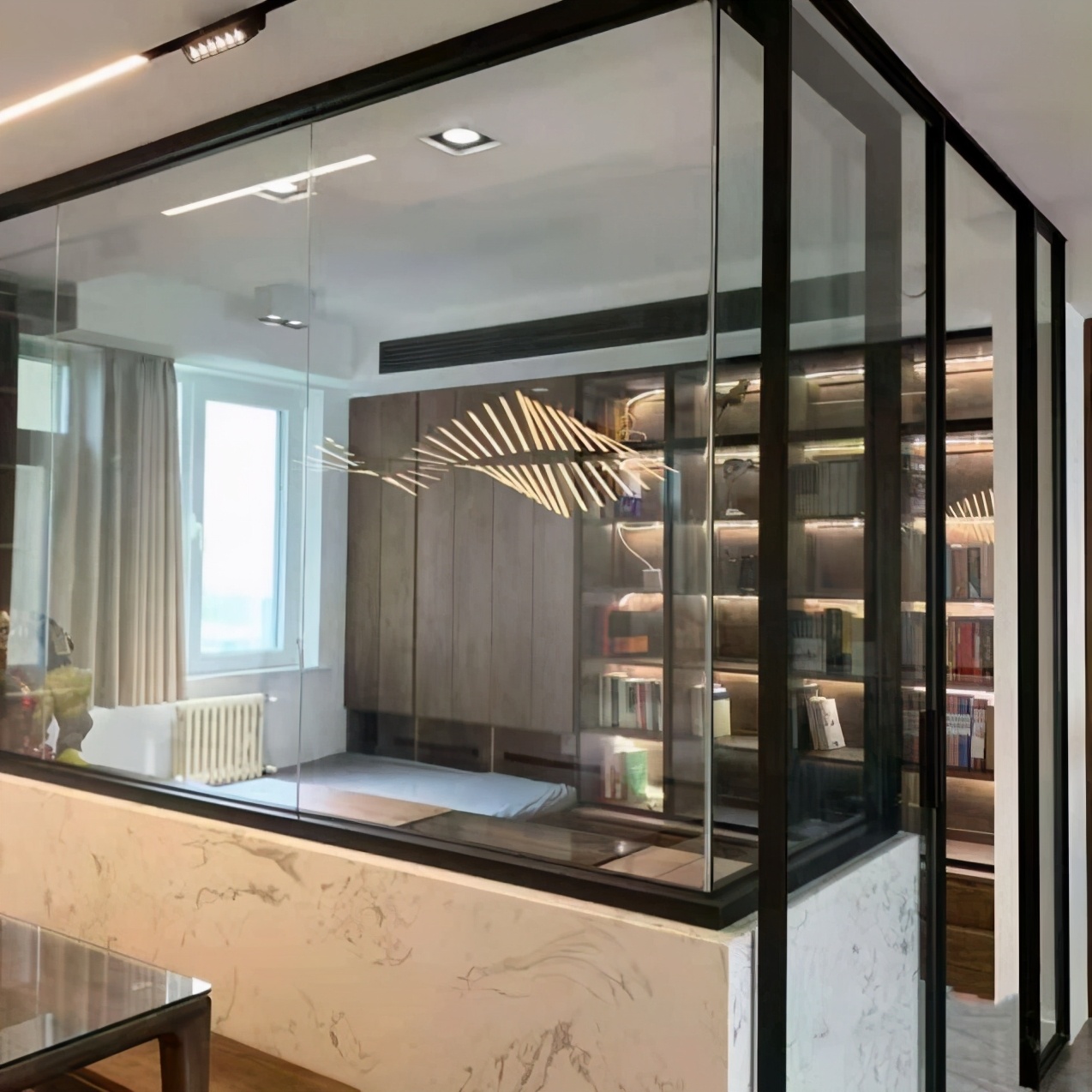 书房客厅一体如何隔断当卧室用,客厅隔断简易书房