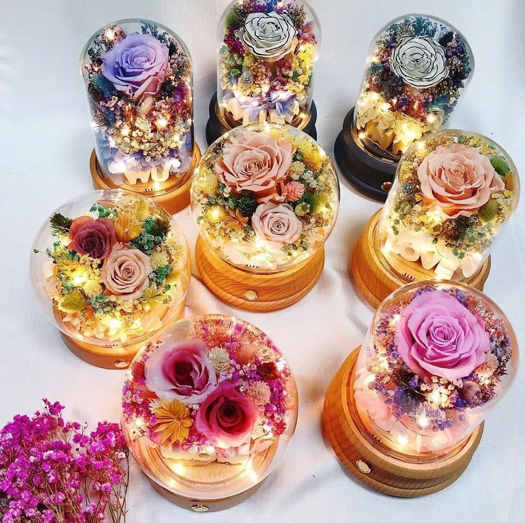 新款永生花玻璃罩,玻璃罩永生花手工diy制作