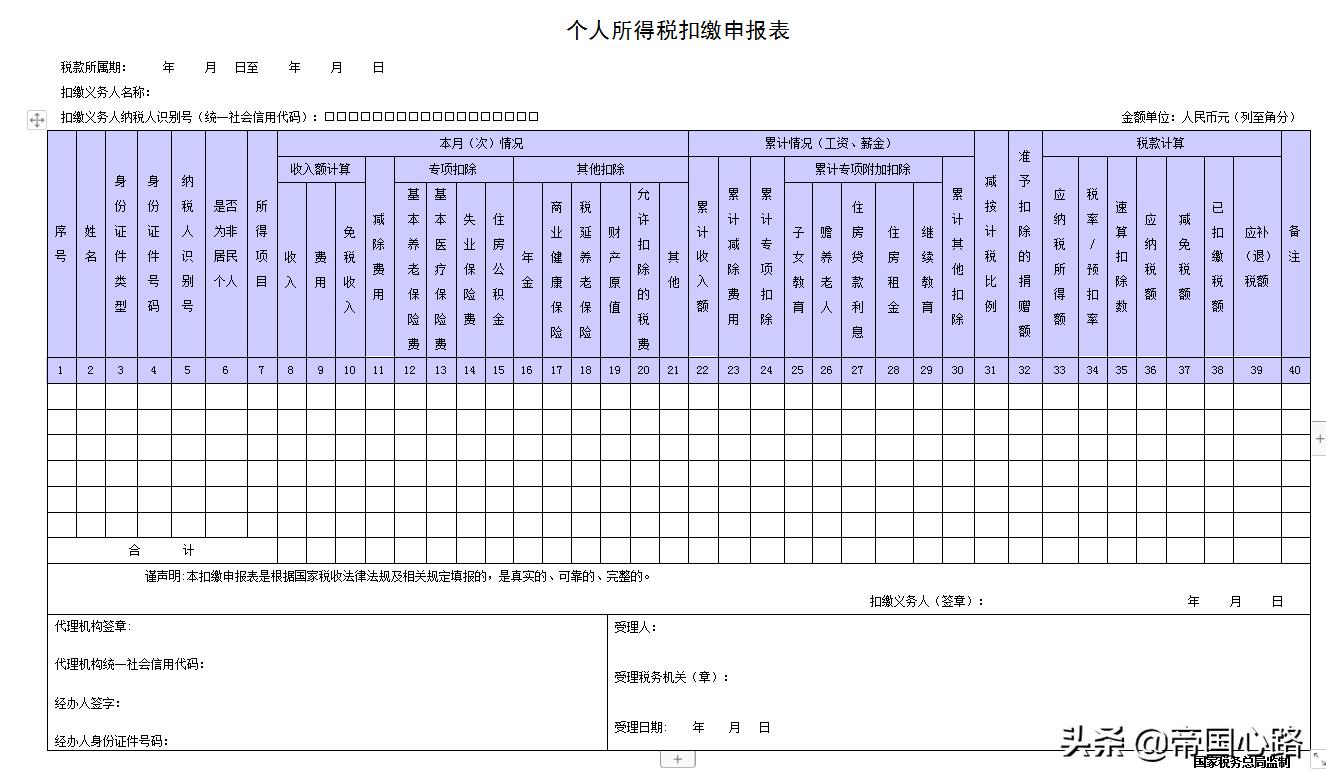 个人所得税扣缴申报表填报说明,个人所得税扣缴申报表模板