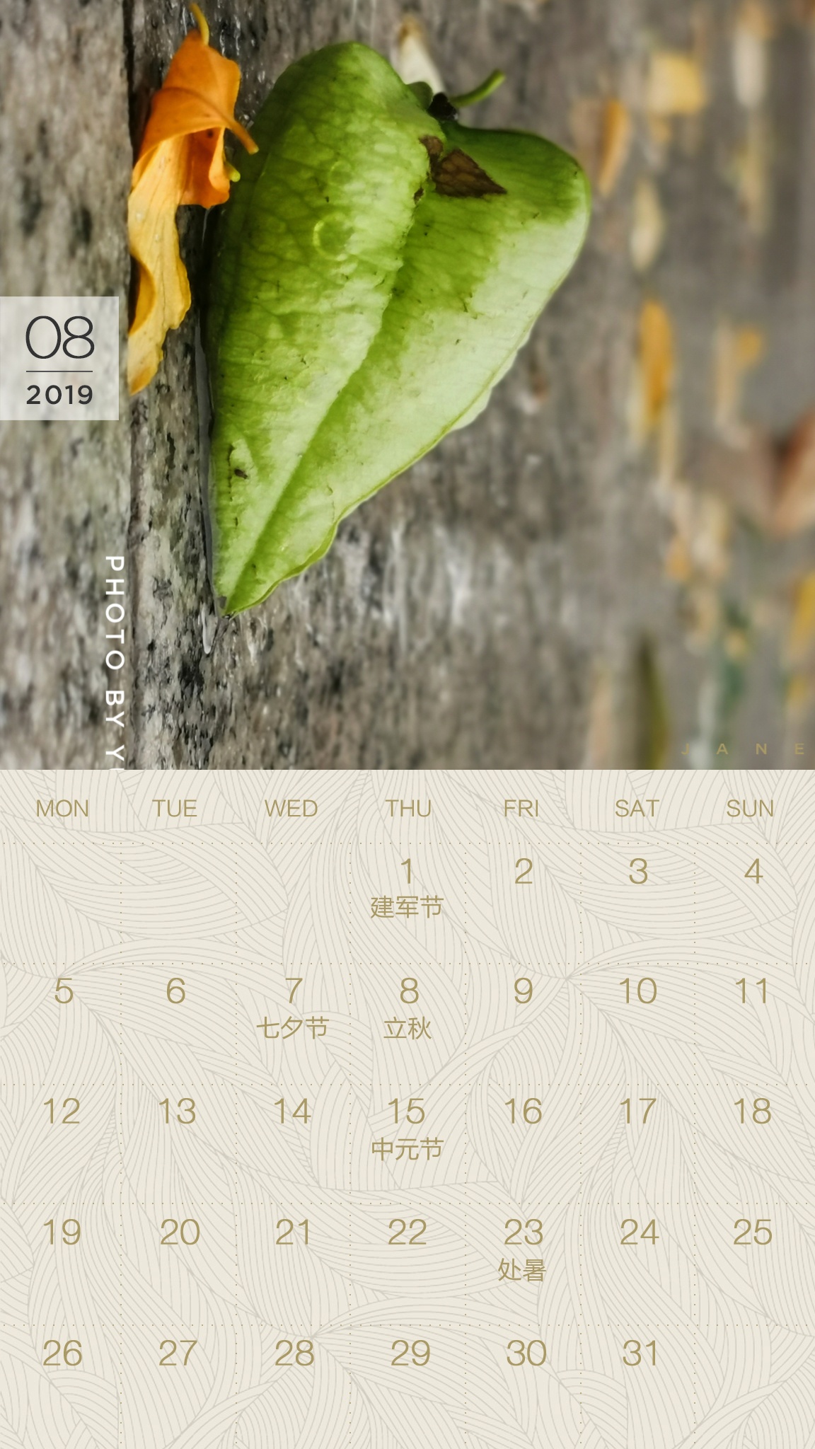 2017年8月日历壁纸,1-12月手机日历壁纸