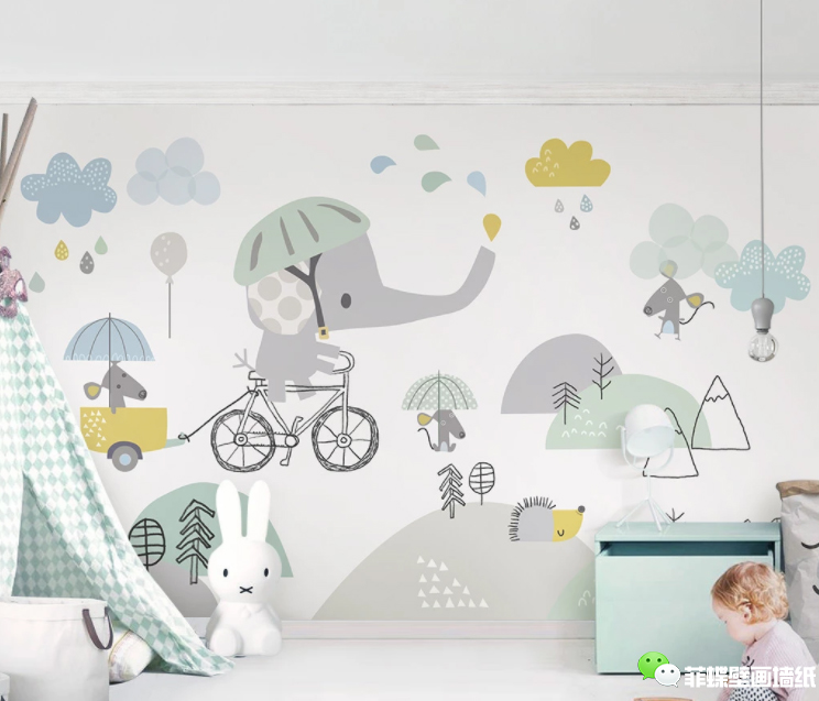 儿童房背景墙的十种高级配色,儿童房背景墙壁画星星月亮白云