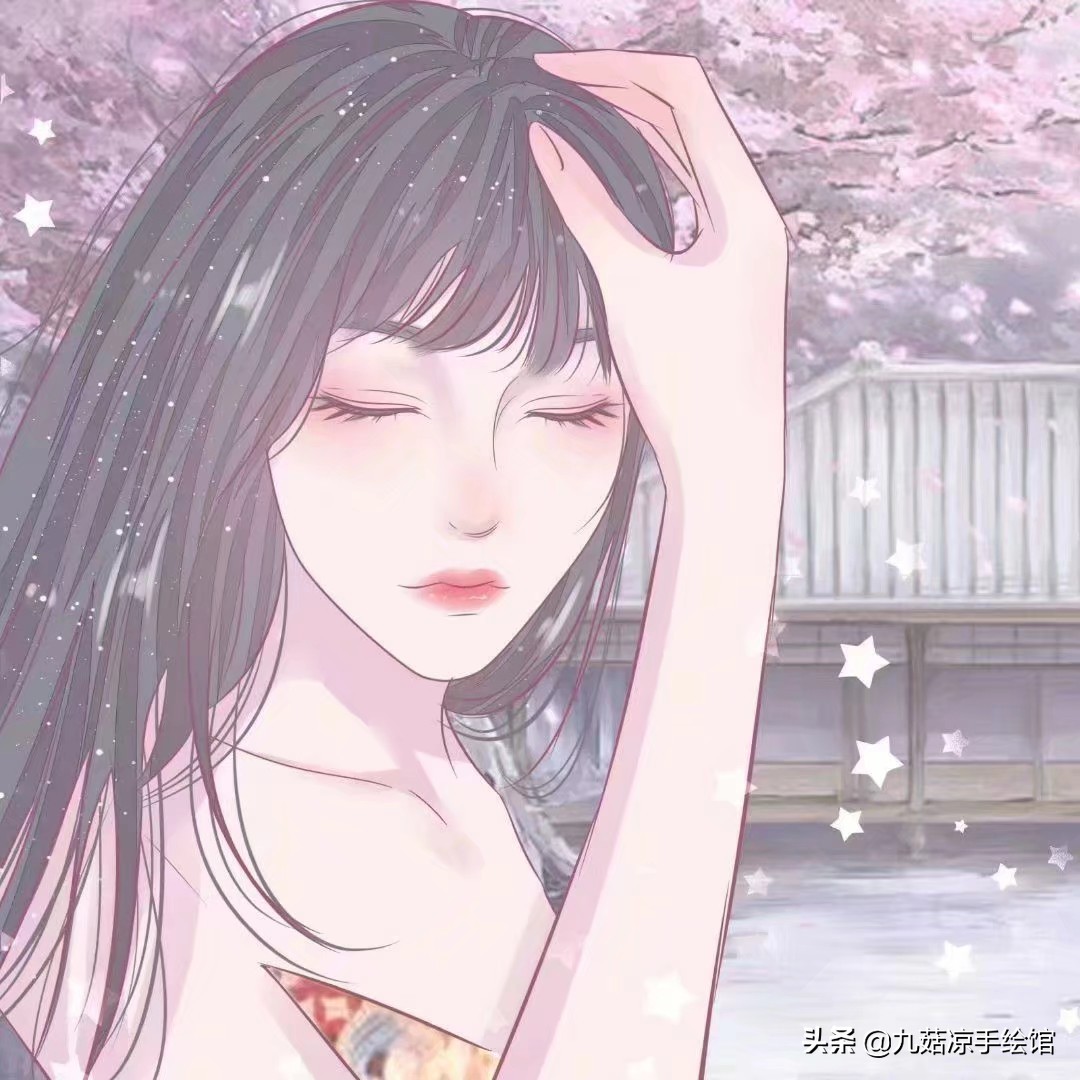 手绘情侣头像眼睛带心,拿花朵的手绘情侣头像