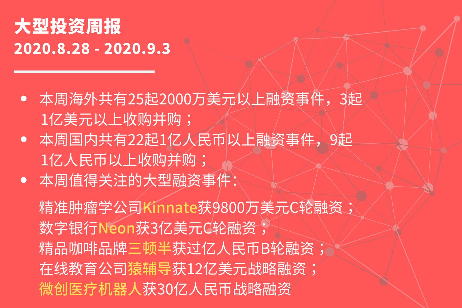 大型投资周报：精准肿瘤学公司Kinnate获近亿美元C轮融资
