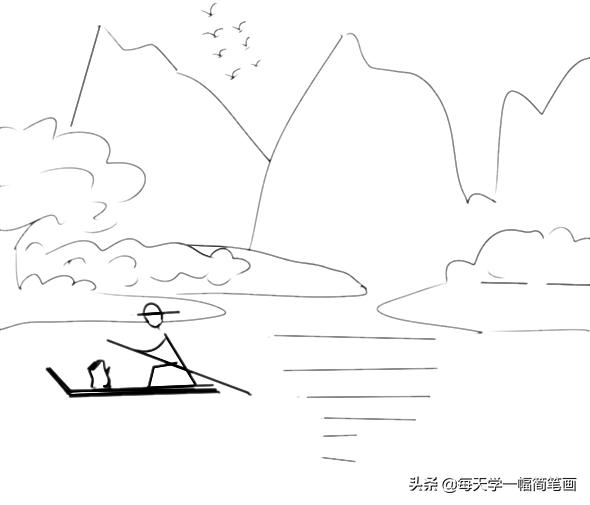 儿童山水风景画简笔画,简笔画教学每日一画