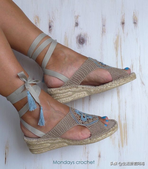 钩鞋收尾花边编织教程,鞋子怎么钩织