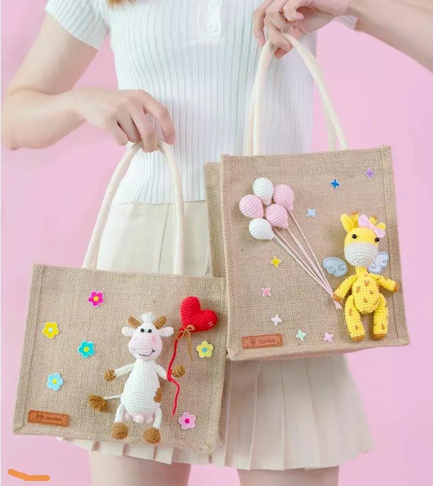 手工手提包又简单又漂亮,麻布袋子diy手提袋手绘