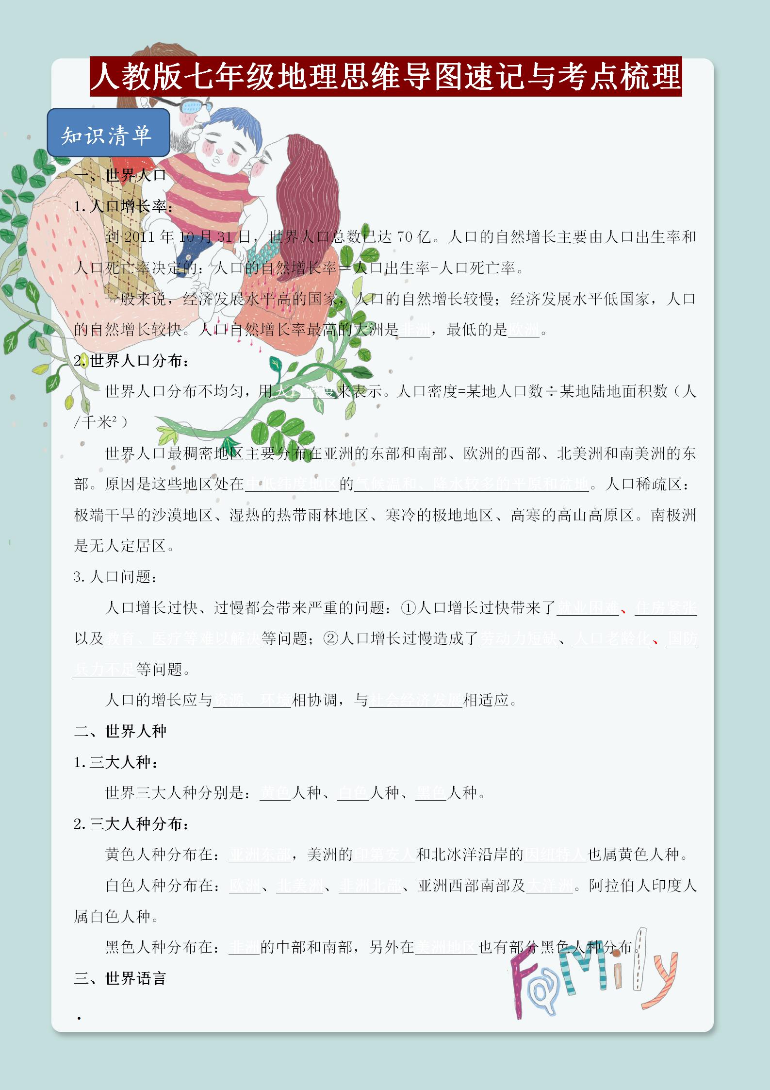 七上地理必背知识点人教版2021,中图版七年级上册地理知识点总结