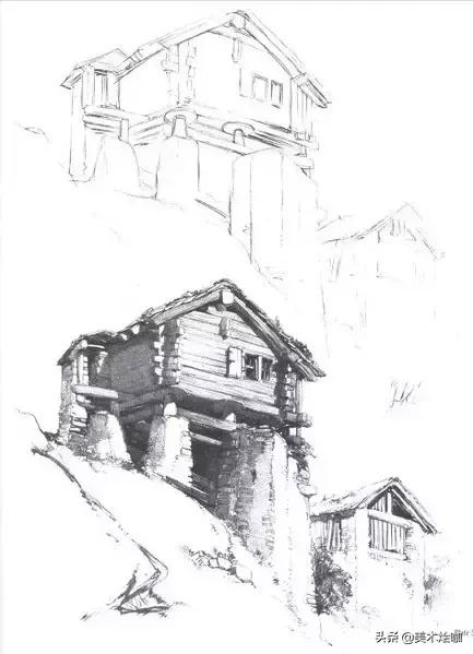 静物素描风景图临摹,简单又好画的彩铅素描风景图