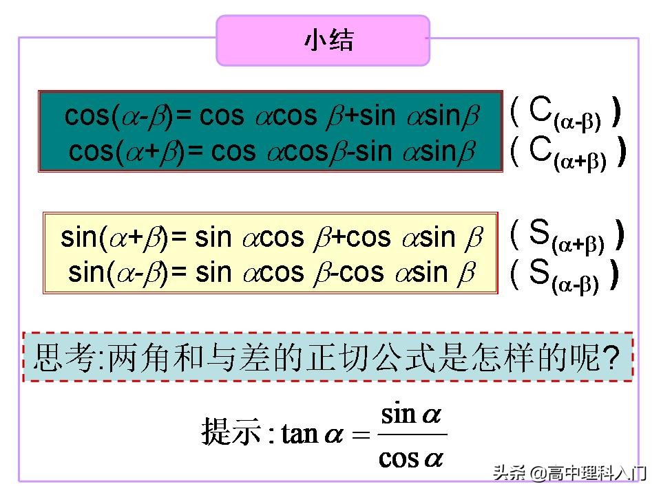两角和差的正弦余弦正切公式试讲,两角和与差的正余弦正切公式推导