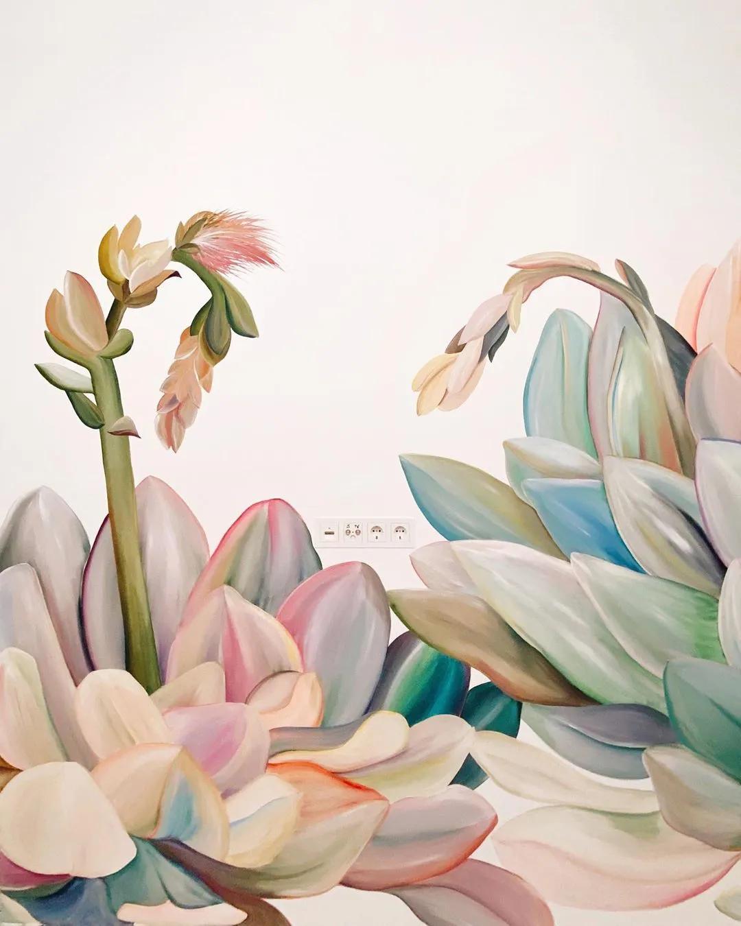 花卉墙绘,墙绘花卉色彩作品