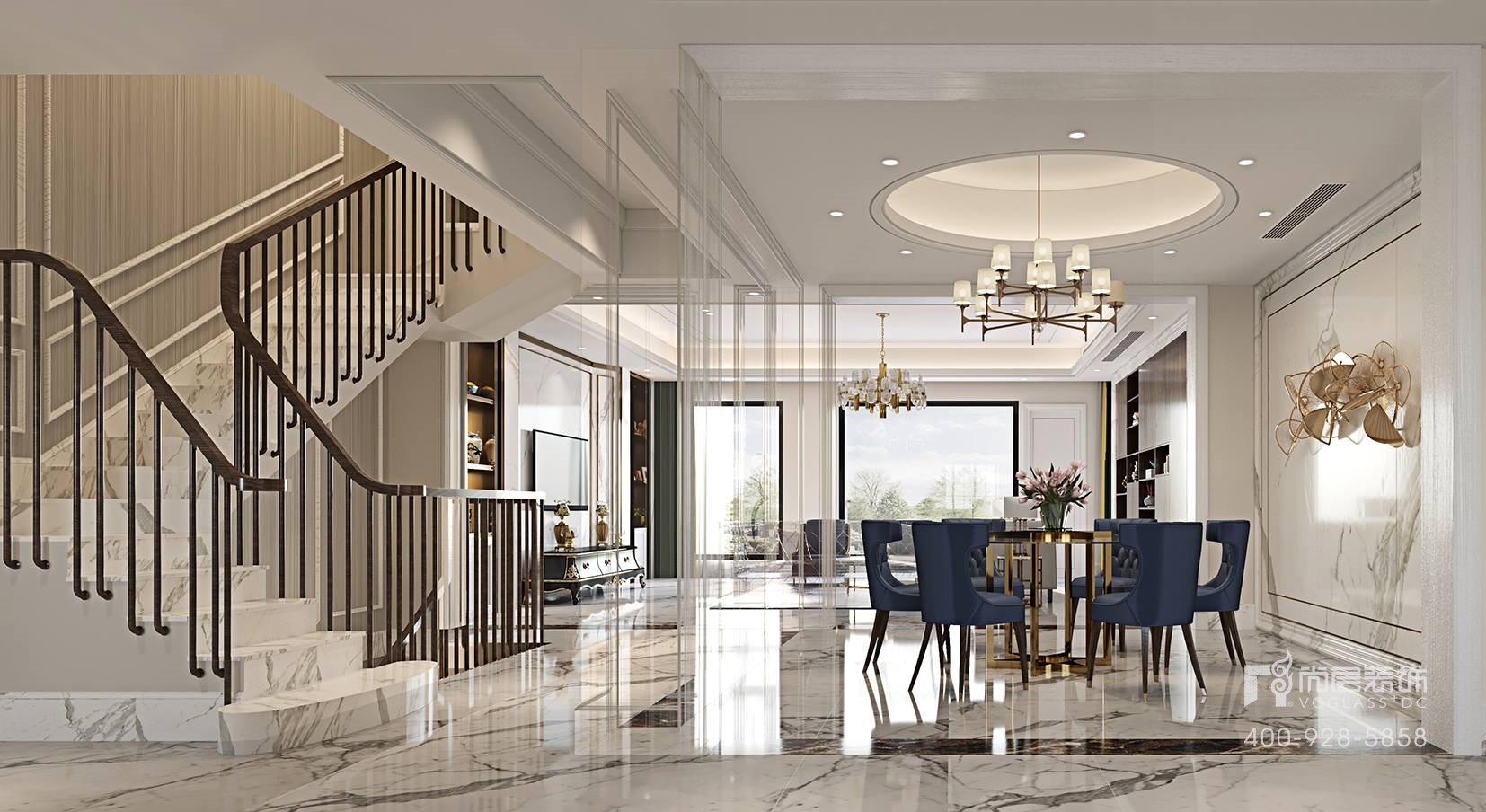 越秀简欧别墅设计装修案例,澜湾95平装修现代轻奢风格