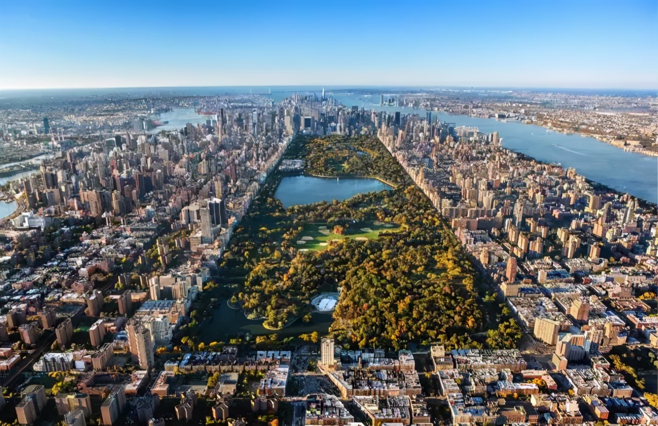 美国纽约的曼哈顿,纽约曼哈顿岛全景