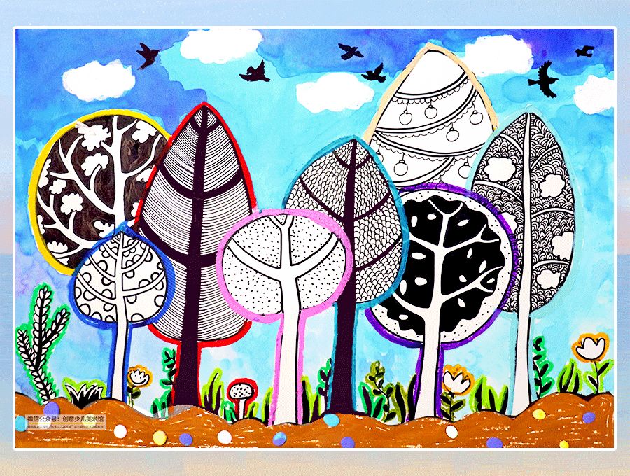 儿童画漂亮的森林,创意儿童画教程美丽的银杏树叶