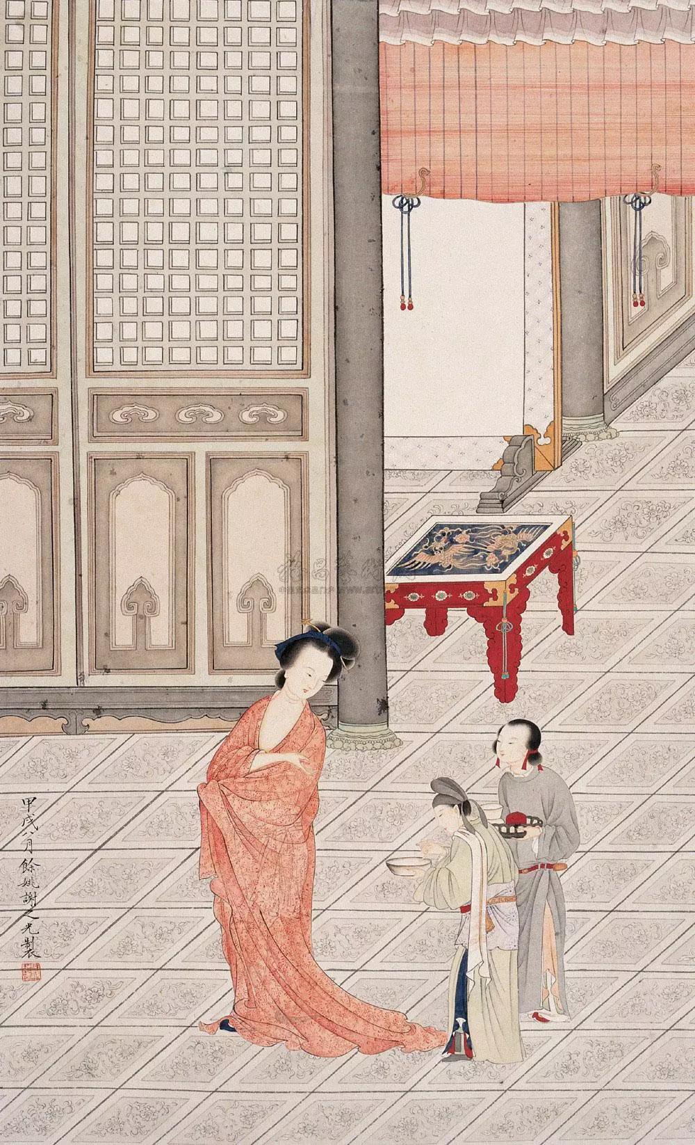 贵妃出浴图立轴设色绢本图片,贵妃出浴图国画有几幅