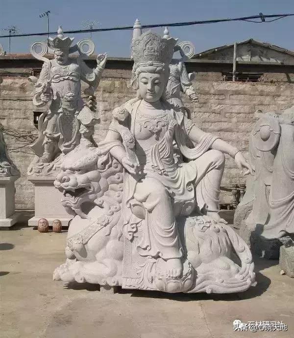 石雕观音佛像雕刻,彩绘汉白玉观音石雕佛像雕刻定制