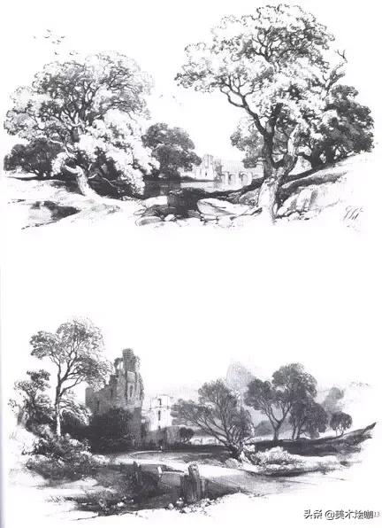 静物素描风景图临摹,简单又好画的彩铅素描风景图