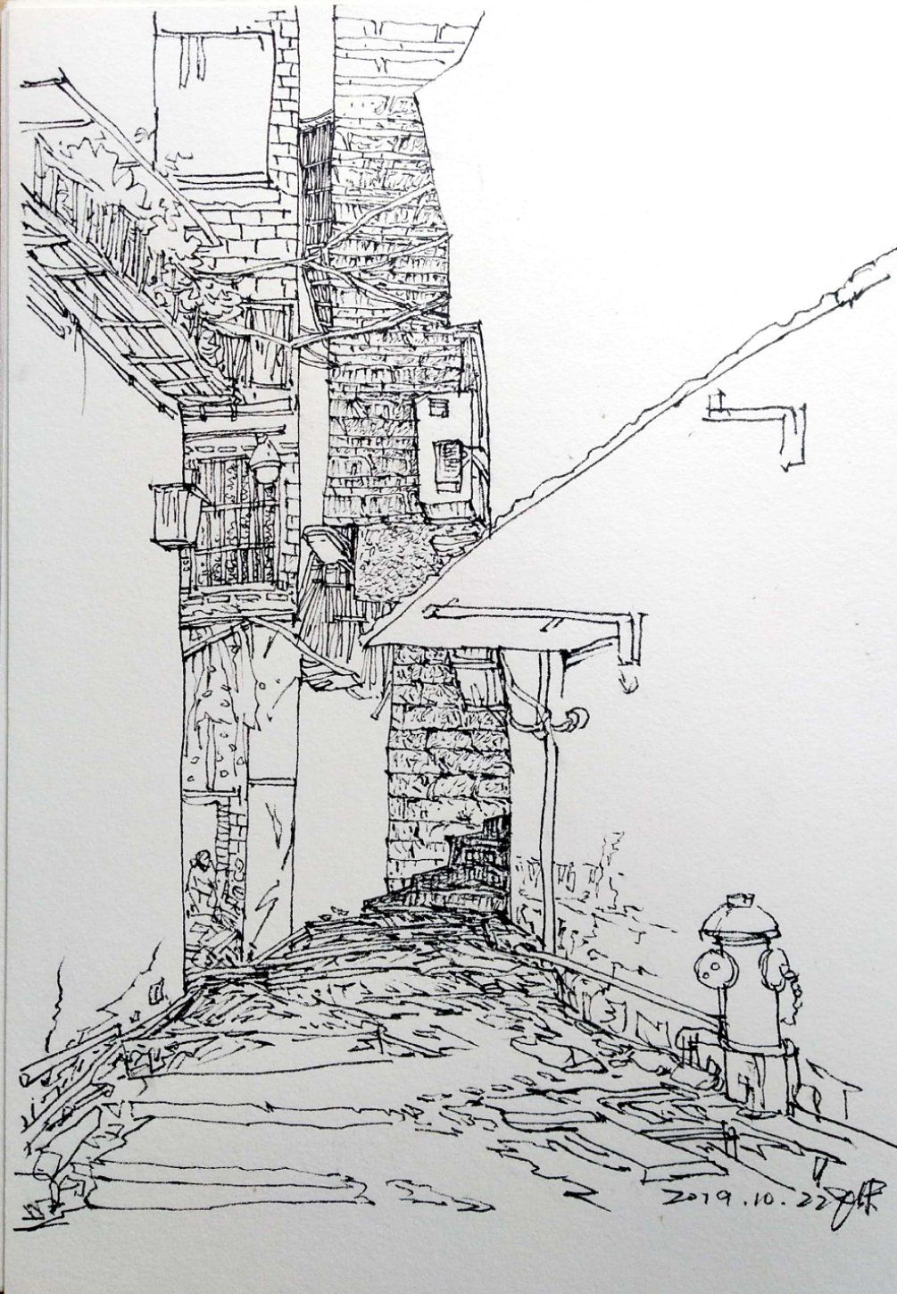 亲切友好的钢笔画速写