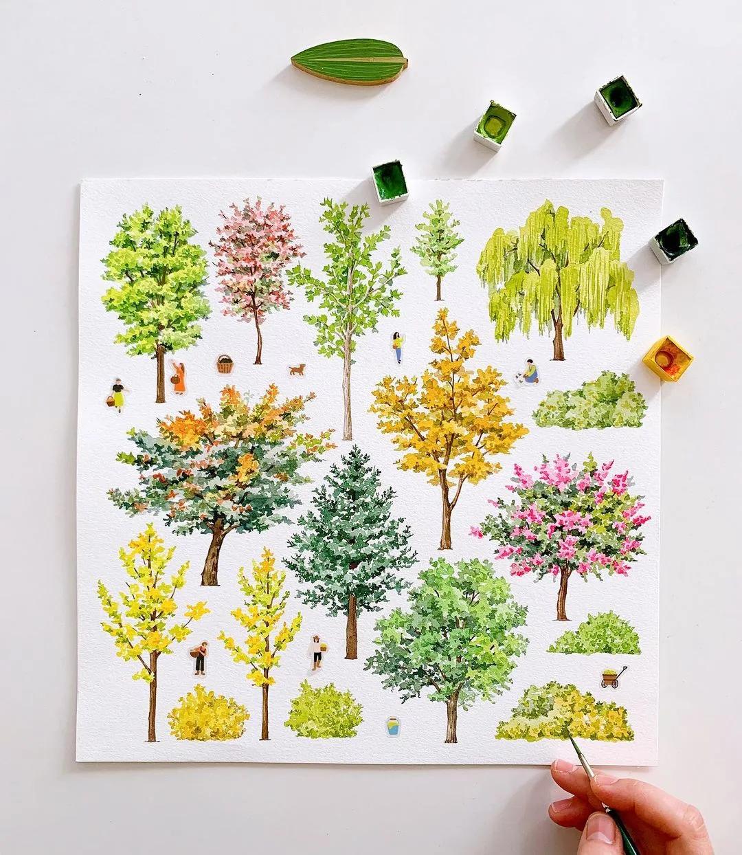 超美水彩画治愈,韩国女孩画画