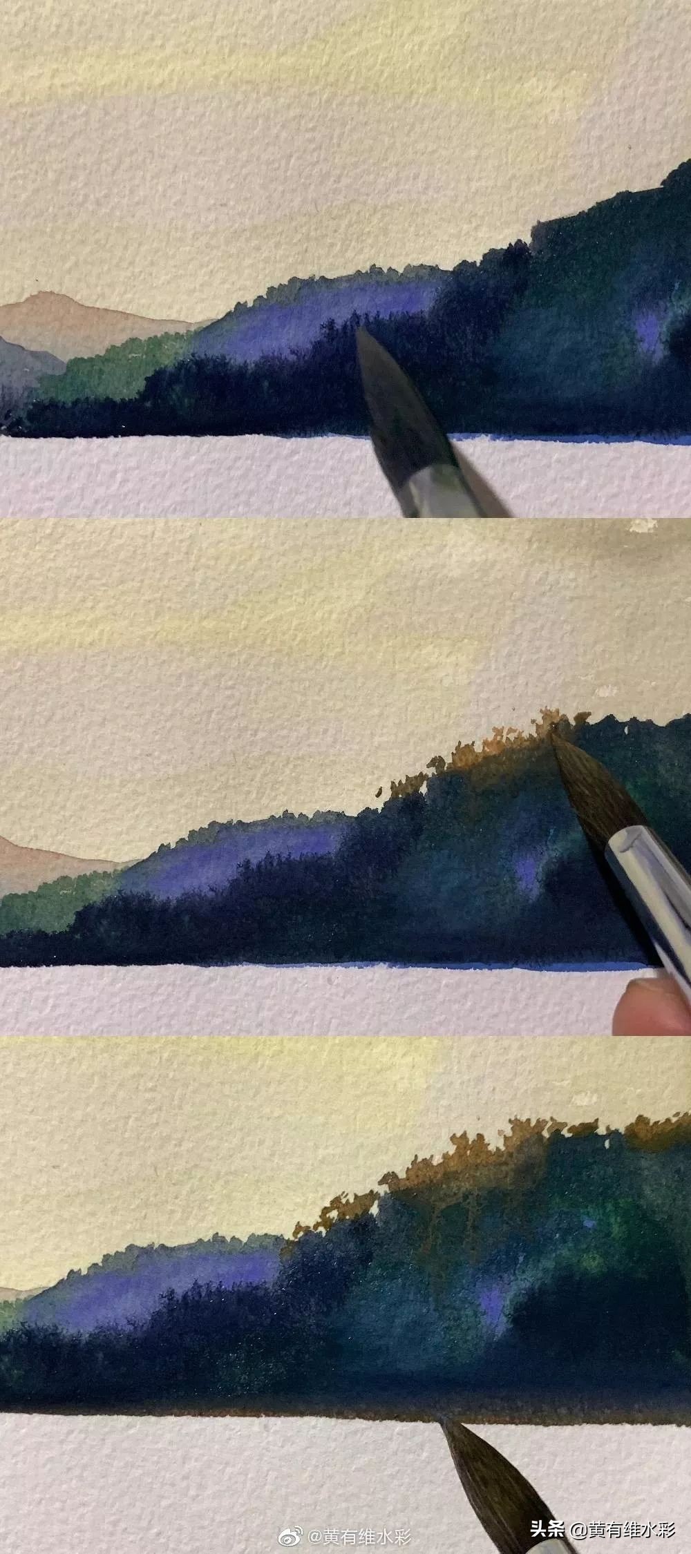 水彩画初学者超级简单的风景画,风景水彩画简单又好看教程