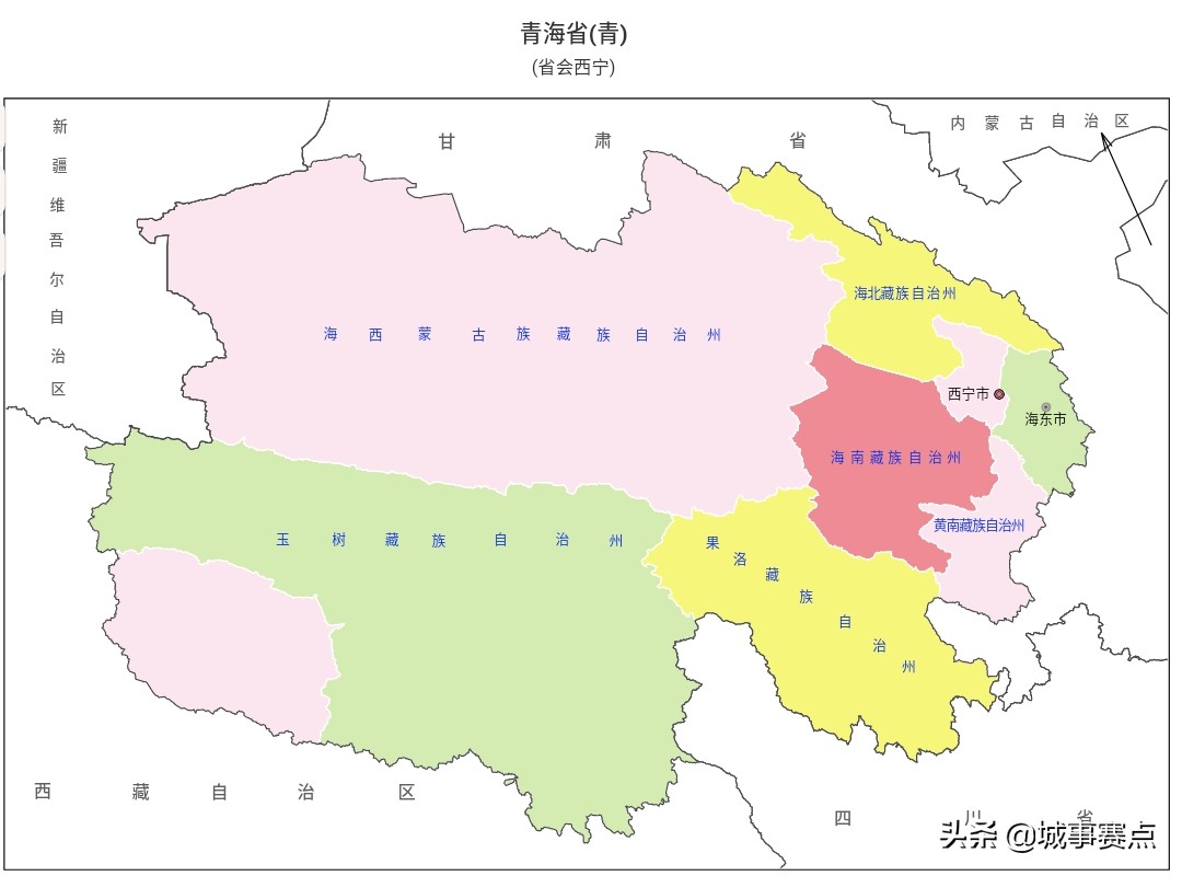 完整版青海省行政区划图，下辖行政单位个个面积广阔，有的堪比省