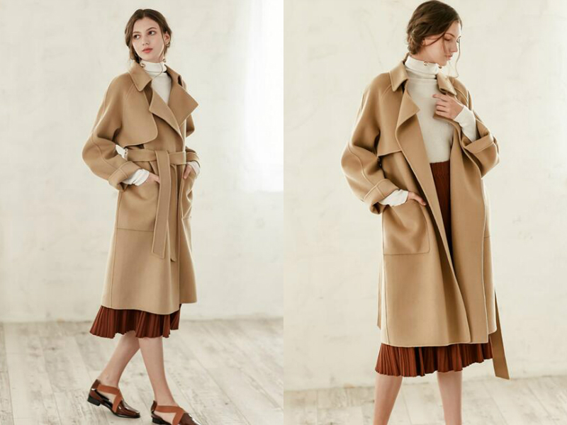 驼色睡衣式大衣穿搭女秋冬,驼色牛角扣大衣穿搭女秋冬